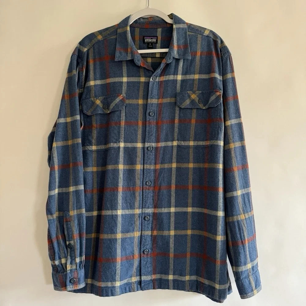 Patagonia Mens Fjord Flannel Shirt XL Organic Cotton‎ Blue Outdoor Gorpcore